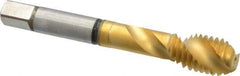 Guhring - 1/2-13 UNC 2 Flute 2B Modified Bottoming Spiral Flute Tap - Cobalt, TiN Finish, 3.381" OAL, Right Hand Flute, Right Hand Thread, Series 3934 - USA Tool & Supply