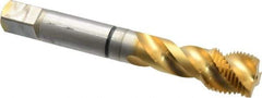Guhring - 5/8-18 UNF 3 Flute 2B Modified Bottoming Spiral Flute Tap - Cobalt, TiN Finish, 3.811" OAL, Right Hand Flute, Right Hand Thread, Series 3935 - USA Tool & Supply