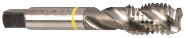 Guhring - 7/8-9 UNC 4 Flute 2B Modified Bottoming Spiral Flute Tap - Cobalt, Bright Finish, 4-11/16" OAL, Right Hand Flute, Right Hand Thread, Series 3904 - USA Tool & Supply