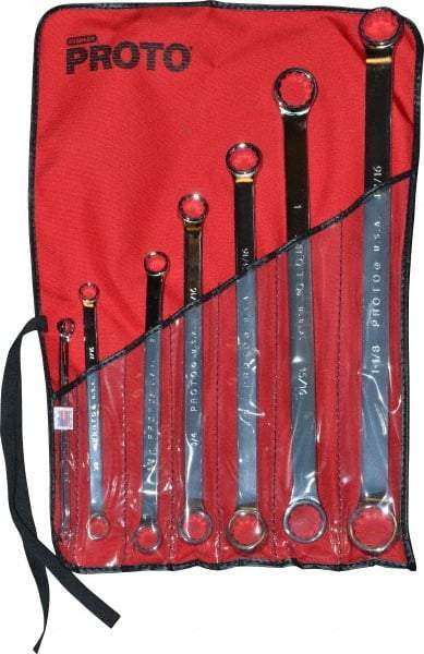 Proto - 7 Piece, 5/16" x 3/8" to 1-1/16" x 1-1/8", 12 Point Box End Wrench Set - Inch Measurement Standard, Full Polish Finish, Comes in Nylon Roll - USA Tool & Supply