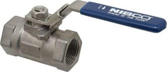 NIBCO - 1" Pipe, Reduced Port, Stainless Steel Fire Safe Ball Valve - 1 Piece, Inline - One Way Flow, FNPT x FNPT Ends, Locking Lever Handle, 2,000 WOG - USA Tool & Supply