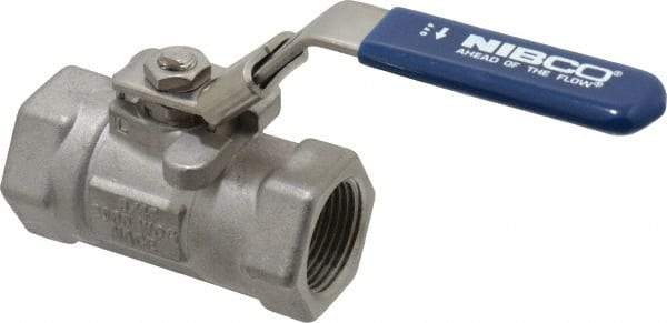 NIBCO - 3/4" Pipe, Reduced Port, Carbon Steel Fire Safe Ball Valve - 1 Piece, Inline - One Way Flow, FNPT x FNPT Ends, Locking Lever Handle, 2,000 WOG - USA Tool & Supply