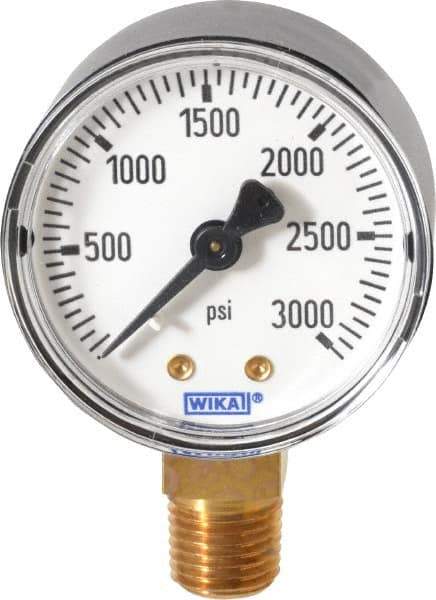 Wika - 2" Dial, 1/4 Thread, 0-3,000 Scale Range, Pressure Gauge - Lower Connection Mount, Accurate to 3-2-3% of Scale - USA Tool & Supply