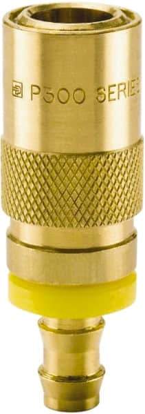 Parker - Nonthreaded Brass Hydraulic Hose Push-Lok Hose Barb Coupler & Straight Fitting - 200 psi, 3 GPM, 3/8" Hose Diam, Series Moldmate - USA Tool & Supply