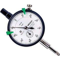 Mitutoyo - 1mm Range, 0-100 Dial Reading, 0.001mm Graduation Dial Drop Indicator - 57mm Dial, 0.1mm Range per Revolution, 0.005mm Accuracy, Revolution Counter - USA Tool & Supply