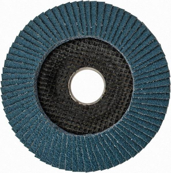 DeWALT - 60 Grit, 4-1/2" Disc Diam, 7/8" Center Hole, Type 29 Zirconia Alumina Flap Disc - 13,300 Max RPM, Poly Cotton Backing, Arbor Attaching System, Coated - USA Tool & Supply