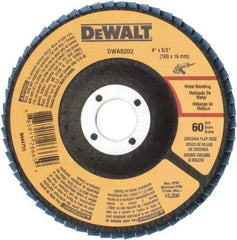 DeWALT - 60 Grit, 4" Disc Diam, 5/8" Center Hole, Type 29 Zirconia Alumina Flap Disc - 15,200 Max RPM, Poly Cotton Backing, Arbor Attaching System, Coated - USA Tool & Supply