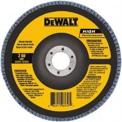 DeWALT - 40 Grit, 7" Disc Diam, 7/8" Center Hole, Type 27 Zirconia Alumina Flap Disc - 8,700 Max RPM, Poly Cotton Backing, Arbor Attaching System, Coated - USA Tool & Supply