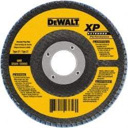DeWALT - 24 Grit, 4-1/2" Disc Diam, 5/8-11 Center Hole, Type 29 Zirconia Alumina Flap Disc - 13,300 Max RPM, Poly Cotton Backing, Arbor Attaching System, Coated - USA Tool & Supply