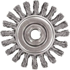 DeWALT - 5" OD, 5/8-11 Arbor Hole, Knotted Steel Wheel Brush - 3/8" Face Width, 7/8" Trim Length, 0.02" Filament Diam, 12,000 RPM - USA Tool & Supply
