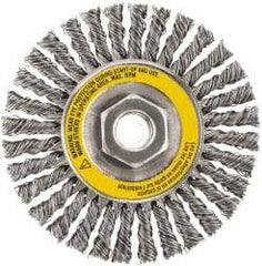 DeWALT - 6-1/2" OD, 5/8-11 Arbor Hole, Stringer Bead Stainless Steel Wheel Brush - 3/8" Face Width, 7/8" Trim Length, 0.02" Filament Diam, 9,000 RPM - USA Tool & Supply