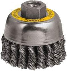 DeWALT - 3" Diam, M10x1.25 Threaded Arbor, Steel Fill Cup Brush - 0.02 Wire Diam, 7/8" Trim Length, 14,000 Max RPM - USA Tool & Supply