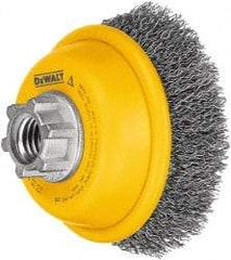 DeWALT - 4" Diam, 5/8-11 Threaded Arbor, Steel Fill Cup Brush - 0.014 Wire Diam, 1-1/8" Trim Length, 9,000 Max RPM - USA Tool & Supply