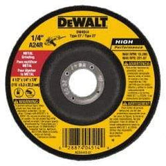 DeWALT - 24 Grit, 4-1/2" Wheel Diam, 1/4" Wheel Thickness, 7/8" Arbor Hole, Type 27 Depressed Center Wheel - Aluminum Oxide, Diamond Matrix Bond, 13,300 Max RPM, Compatible with Angle Grinder - USA Tool & Supply