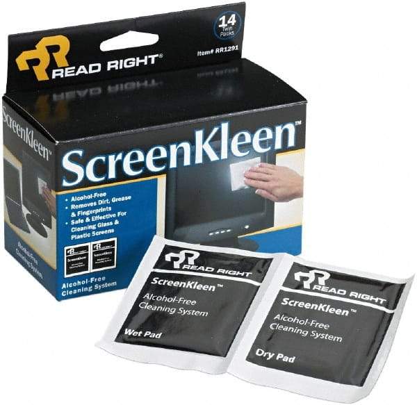 READ RIGHT - Pre-Moistened Screen Cleaning Wipes - Box, 5" x 5" Sheet Size, White - USA Tool & Supply