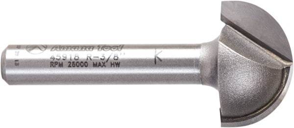 Amana Tool - 3/4" Cut Diam, 7/16" Length of Cut, 2 Flute Core Box Edge Profile Router Bit - Carbide-Tipped, 1/4" Shank Diam, 1-3/4" OAL, Uncoated - USA Tool & Supply