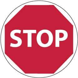 NMC - Stop, Anti-Skid Pressure-Sensitive Vinyl Floor Sign - Round, White on Red, Adhesive Backed, For Accident Prevention - USA Tool & Supply