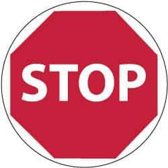NMC - Stop, Anti-Skid Pressure-Sensitive Vinyl Floor Sign - Round, White on Red, Adhesive Backed, For Accident Prevention - USA Tool & Supply