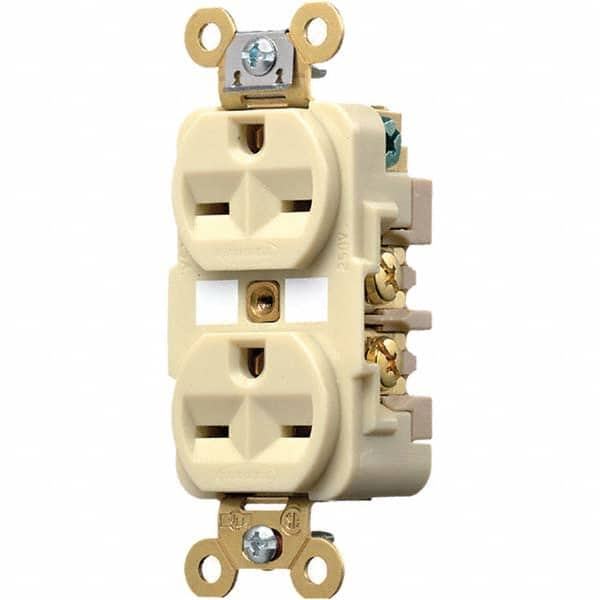 Hubbell Wiring Device-Kellems - 250 VAC 15A NEMA 6-15R Industrial Grade Ivory Straight Blade Duplex Receptacle - USA Tool & Supply