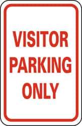 NMC - "Visitor Parking Only", 12" Wide x 18" High, Aluminum Parking Lot Traffic Signs - 0.063" Thick, Red on White, Rectangle, Post Mount - USA Tool & Supply