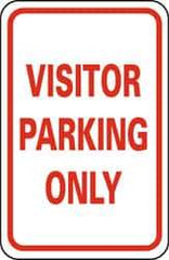 NMC - "Visitor Parking Only", 12" Wide x 18" High, Aluminum Parking Lot Traffic Signs - 0.063" Thick, Red on White, Rectangle, Post Mount - USA Tool & Supply