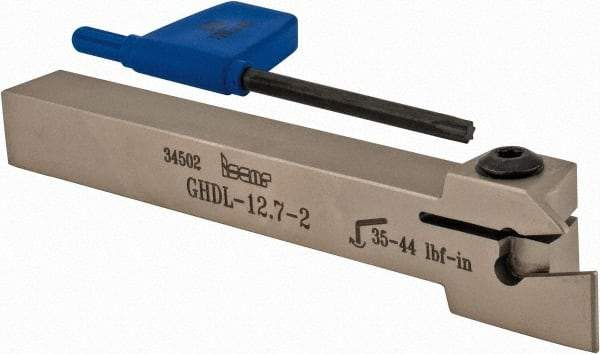 Iscar - External Thread, 0.32" Max Depth of Cut, 0.016" Min Groove Width, 4-1/2" OAL, Left Hand Indexable Grooving Cutoff Toolholder - 0.062 Seat Size, 1/2" Shank Height x 1/2" Shank Width, GI../GPV/TIP Insert Style, GHD Toolholder Style, Series Cut Grip - USA Tool & Supply