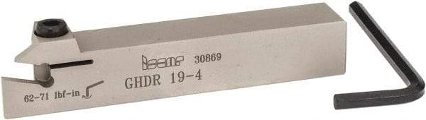 Iscar - External Thread, 0.4" Max Depth of Cut, 0.157" Min Groove Width, 4-1/2" OAL, Right Hand Indexable Grooving Cutoff Toolholder - 3/4" Shank Height x 3/4" Shank Width, GI.., GPV.., TIP.. Insert Style, GHD Toolholder Style, Series Cut Grip - USA Tool & Supply