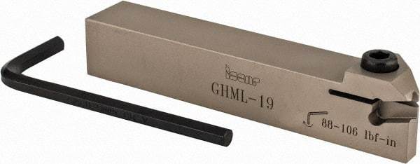 Iscar - GHM, External, Left Hand, 0.189" Max Depth of Cut, 1/4" Max Groove Width, Indexable Grooving Tool Holder - GI.. Insert Compatibility, 3/4" Shank Height, 3/4" Shank Width, 4.4" OAL - USA Tool & Supply