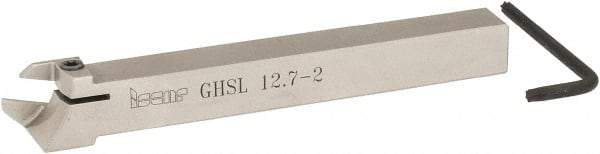 Iscar - GHS, External, Left Hand, 1" Max Depth of Cut, 0.087 to 1/8" Groove Width, Indexable Grooving Tool Holder - GIG, GIM, GIP, TIP Insert Compatibility, 1/2" Shank Height, 1/2" Shank Width, 4.72" OAL - USA Tool & Supply