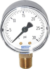 Wika - 2" Dial, 1/4 Thread, 0-30 Scale Range, Pressure Gauge - Lower Connection Mount, Accurate to 3-2-3% of Scale - USA Tool & Supply