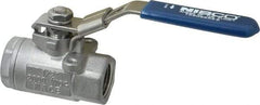 NIBCO - 1/2" Pipe, Standard Port, Stainless Steel Standard Ball Valve - 2 Piece, Inline - One Way Flow, FNPT x FNPT Ends, Locking Lever Handle, 2,000 WOG, 150 WSP - USA Tool & Supply