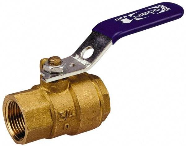 NIBCO - 1-1/2" Pipe, Standard Port, Stainless Steel Standard Ball Valve - 2 Piece, Inline - One Way Flow, FNPT x FNPT Ends, Locking Lever Handle, 1,500 WOG, 150 WSP - USA Tool & Supply