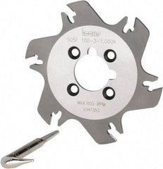 Iscar - Arbor Hole Connection, 3/32" Cutting Width, 1.04" Depth of Cut, 3.94" Cutter Diam, 1" Hole Diam, 6 Tooth Indexable Slotting Cutter - SGSF Toolholder, GSFN, GSFU Insert - USA Tool & Supply