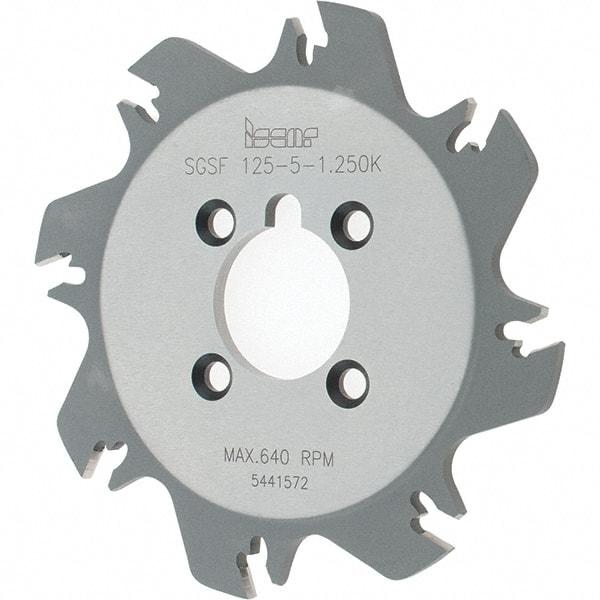 Iscar - Arbor Hole Connection, 1.36" Depth of Cut, 4.92" Cutter Diam, 1-1/4" Hole Diam, 8 Tooth Indexable Slotting Cutter - SGSF Toolholder, GSFN Insert - USA Tool & Supply