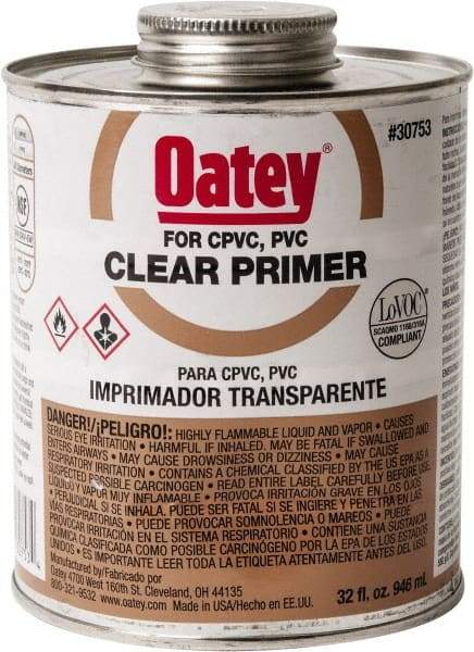 Oatey - 32 oz All Purpose Primer/Cleaner - Clear, Use with PVC - USA Tool & Supply