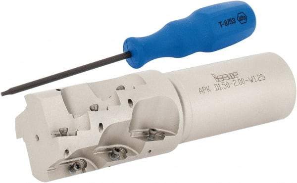 Iscar - 1-1/2" Cut Diam, 2.06" Max Depth of Cut, 1-1/4" Shank Diam, 5" OAL, Indexable Square Shoulder End Mill - AP.T 1003.. Inserts, Weldon Shank, 90° Lead Angle, Series Helimill - USA Tool & Supply