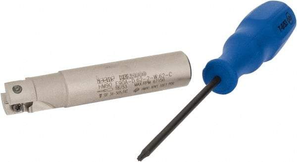 Iscar - 5/8" Cut Diam, 0.394" Max Depth of Cut, 5/8" Shank Diam, 3-1/4" OAL, Indexable Square Shoulder End Mill - AP..1003.., HM90 AP..1003.. Inserts, Weldon Shank, 90° Lead Angle, Through Coolant, Series Heli2000 - USA Tool & Supply