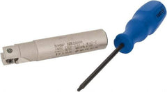 Iscar - 5/8" Cut Diam, 0.394" Max Depth of Cut, 5/8" Shank Diam, 3-1/4" OAL, Indexable Square Shoulder End Mill - AP..1003.., HM90 AP..1003.. Inserts, Weldon Shank, 90° Lead Angle, Through Coolant, Series Heli2000 - USA Tool & Supply
