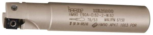 Iscar - 5/8" Cut Diam, 0.394" Max Depth of Cut, 5/8" Shank Diam, 3-1/4" OAL, Indexable Square Shoulder End Mill - AP..1003.., HM90 AP..1003.. Inserts, Weldon Shank, 90° Lead Angle, Series Heli2000 - USA Tool & Supply