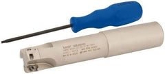 Iscar - 1" Cut Diam, 0.394" Max Depth of Cut, 1" Shank Diam, 5.51" OAL, Indexable Square Shoulder End Mill - AP..1003.., HM90 AP..1003.. Inserts, Weldon Shank, 90° Lead Angle, Series Heli2000 - USA Tool & Supply