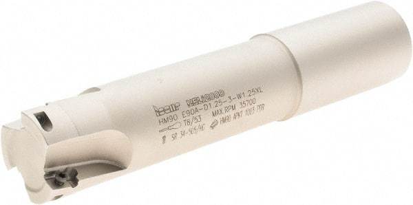 Iscar - 1-1/4" Cut Diam, 0.394" Max Depth of Cut, 1-1/4" Shank Diam, 6.3" OAL, Indexable Square Shoulder End Mill - Weldon Shank, 90° Lead Angle, Series Heli2000 - USA Tool & Supply