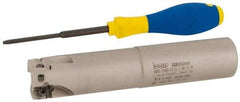 Iscar - 1-1/4" Cut Diam, 0.56" Max Depth of Cut, 1-1/4" Shank Diam, 6-1/4" OAL, Indexable Square Shoulder End Mill - AD..1505.., HM90 AD..1505 Inserts, Weldon Shank, 90° Lead Angle, Series Heli2000 - USA Tool & Supply
