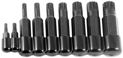 9 Piece - 4 and 5mm Bit have 5/16" Hex Drive - 6; 8; 10 and 12mm Bit have 1/2" Hex Drive - 14 and 16mm Bit have 5/8" Hex Drive - 18mm Bit has a 3/4" Hex Drive - 12 Point - Triple Square Bit Set - USA Tool & Supply