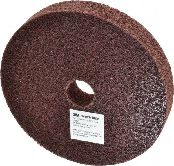 3M - 6" Diam, 1" Face Width, 1" Center Hole, Medium Grade, Aluminum Oxide Deburring Wheel - Unitized, Medium Density 5 Grade, 6,000 RPM - USA Tool & Supply