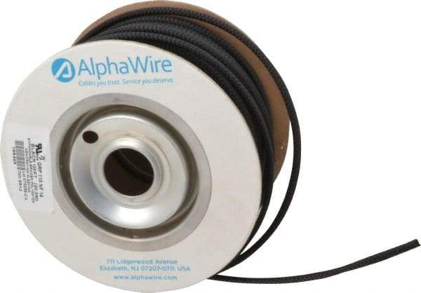 Alpha Wire - 11.13mm ID, Black PET Expandable Cable Sleeve - 100' Coil Length, -103 to 257°F - USA Tool & Supply