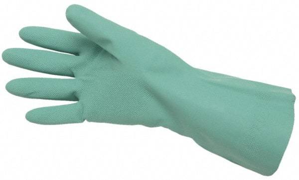 MCR Safety - Size XL (10), 13" Long, 15 mil Thick, Supported, Nitrile Chemical Resistant Gloves - Textured Finish, Cotton Lined, Straight Cuff, Green, FDA Approved - USA Tool & Supply