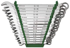 SK - 15 Piece, 8 to 22mm, Combination Wrench Set - Metric System of Measurement, Chrome Finish, Comes in Rack - USA Tool & Supply