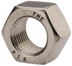 Value Collection - 1/2-20 UNF Stainless Steel Right Hand Hex Nut - 3/4" Across Flats, 7/16" High, Uncoated - USA Tool & Supply