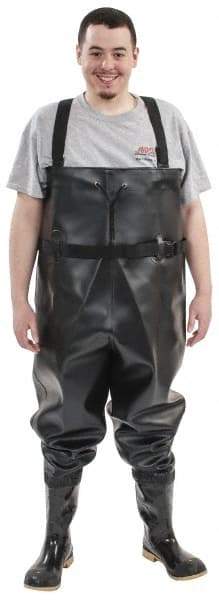 Dunlop Protective Footwear - Men's Size 12 Medium Width Steel Wader - Black, PVC Upper, 56-3/5" High, Cold Protection, Non-Slip, Waterproof - USA Tool & Supply