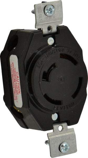 Leviton - 120/208 VAC, 20 Amp, NonNEMA, Ungrounded Receptacle - 4 Poles, 4 Wire, Female End, Black - USA Tool & Supply